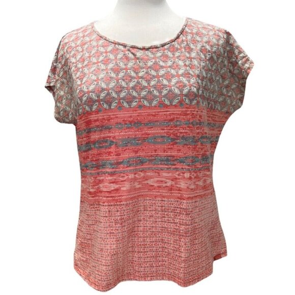 Prana  Women's Pink Short Sleeve Blouse Multi Print Top Size M  NWOT - Picture 1 of 5
